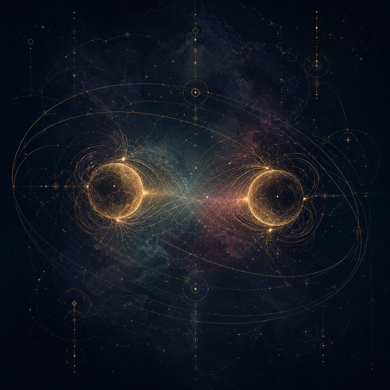 How You Relate — two celestial orbs connected by flowing lines